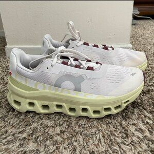 EUC ON CLOUDMONSTER--WOMEN'S SIZE 8--RUNNING SHOES--FROST ACACIA--GREEN MAROON